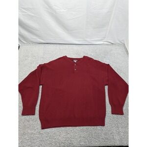 Vintage Oakbrook Sears Henley Sweater Mens Large Burgundy Knit 80s 90s Retro Y2K